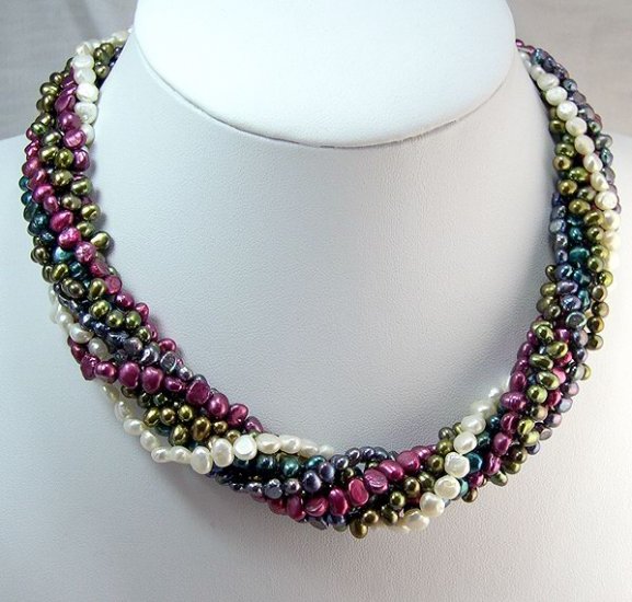 STUNNING 8rows Multicolor Cultured Pearl Necklace 925s