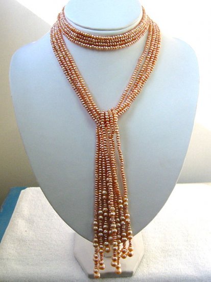 STUNNING pink 47'' 4-PCS Genuine Cultured Pearl Necklace