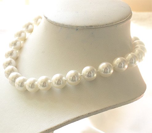 SUPERB 17'' 14MM WHITE South Sea Shell Necklace 925