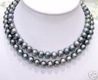 SUPERB 33'' 9-10MM BLACK FW PEARL Necklace 925
