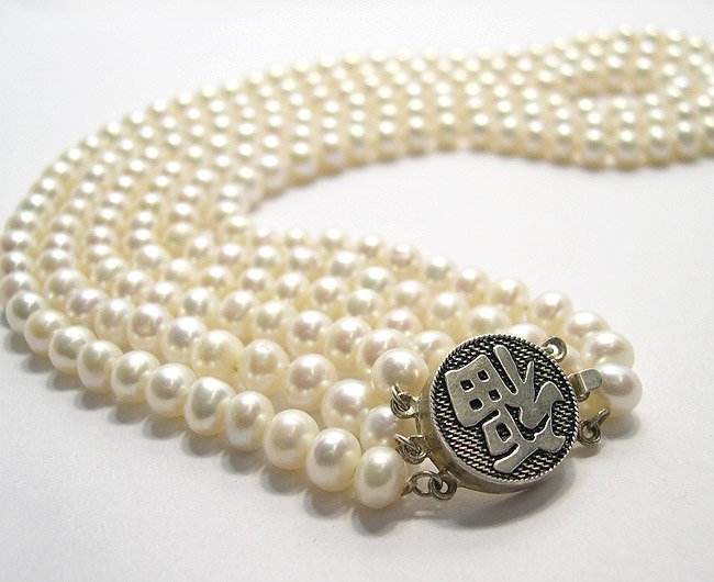 SUPERB 3ROWS GENUINE CULTURED PEARL Necklace 925S