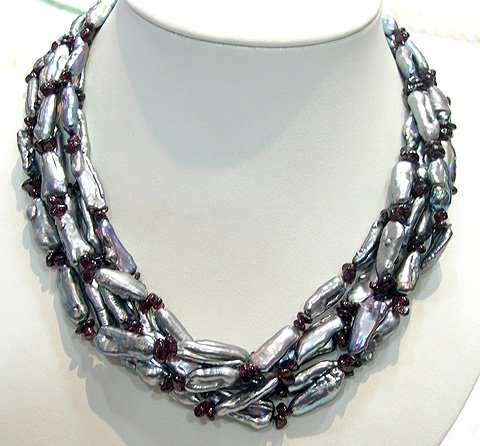 SUPERB 5ROWS 17'' 8MM-21MM BLUE BIWA PEARL NEKCLACE