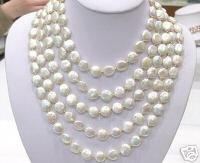 SUPERB HUGE 12-13MM 5ROWS COIN WHITE PEARL NECKLACE 925