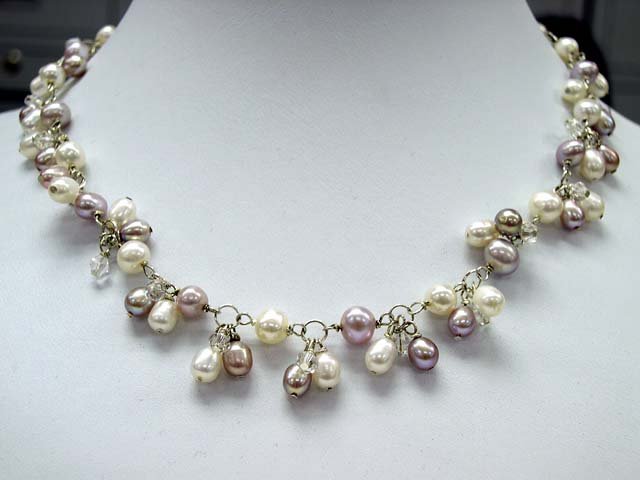 Stylish with illusion Cultured Pearl NECKLACE 925s