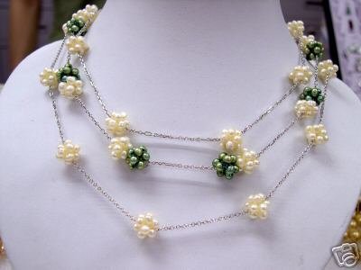 Unique 16'' white or green pearl ball Necklace