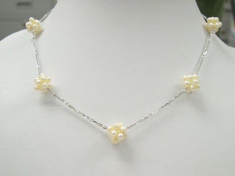 Unique 16'' single stand little pearl ball Necklace 925S