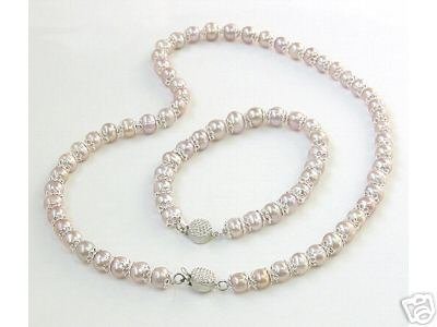 Unique Lavender Genuine Cultured PEARL Necklace & Bracelet