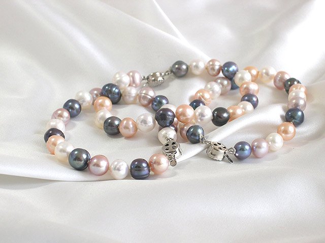 WHOLESALE 3-PCS 7.5'' 8-9MM MULTICOLOR PEARL BRACELETS