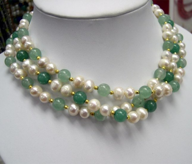 WHOLESALE 3-PCS STUNNING GENUINE PEARL JADE NECKLACES