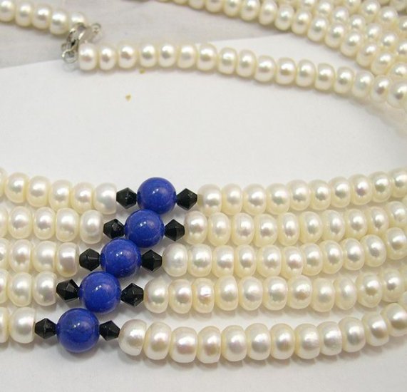 Wholesale 17'' 5pcs White Cultured Pearl Necklaces 925s