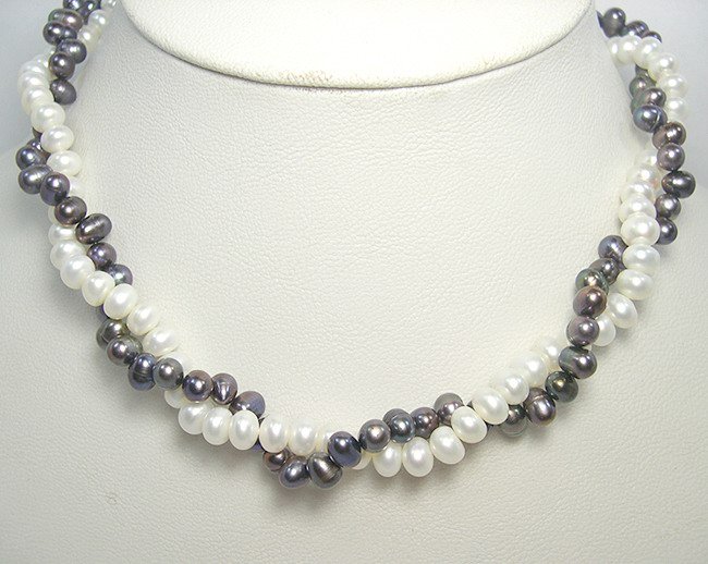 Wholesale 2rows Genuine Cultured Pearl Necklace 925S