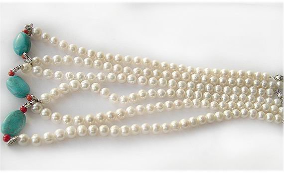 Wholesale 3pcs 7-8mm culture pearl turquoise necklace