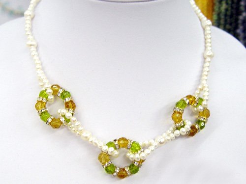 charm white cultured Pearl&Gems Necklace 925s