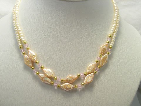 charming 16-17'' 2row white pink cultured pearl Necklace