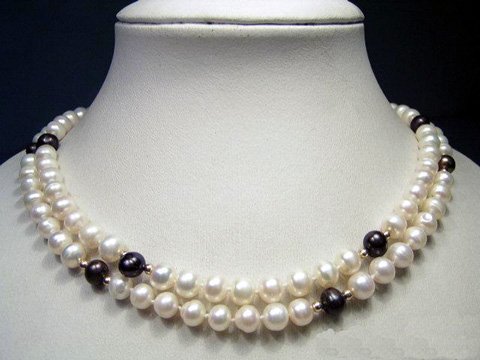 long 36'' 6-8mm natural color cultured pearl necklace