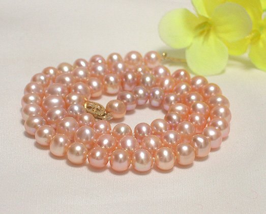 single 16'' 5.5-6.5mm pink cultured pearl NECKLACE 9k