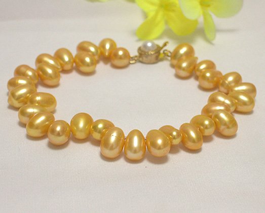 single 7-10mm yellow cultured pearl bracelet