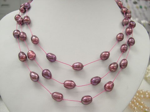 stylish 17-19'' 3rows red cultured pearl silk Necklace