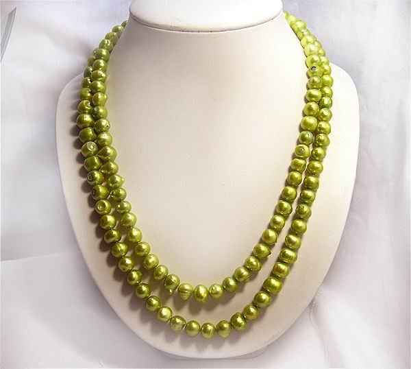 stylish 20-22'' Gold Green Cultured Pearl Necklace 925S