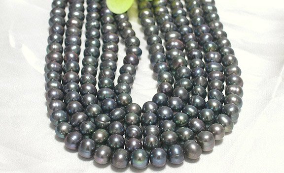 wholesale 5-pcs black loose pearls strands