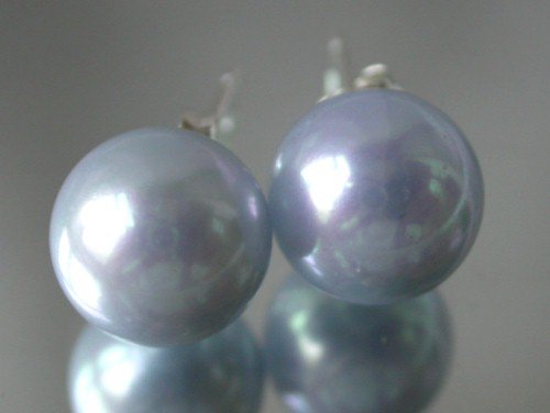 Beauty 10mm lavender Seashell pearl silver stud earring