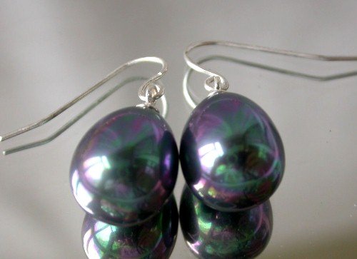 Beauty 10x15mm black shell pearl earring-silver hook