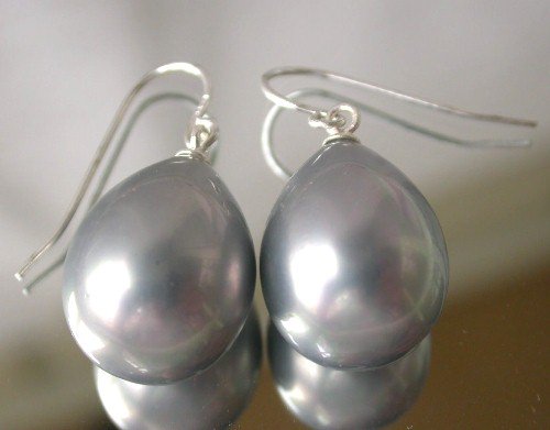Beauty 10x15mm gray shell pearl earring-silver hook