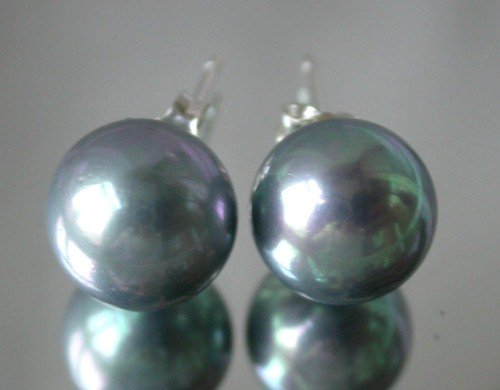 Beauty 12mm black Seashell pearl silver stud earring
