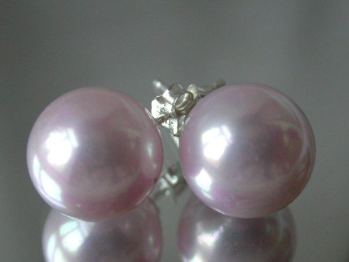 Beauty 12mm lavender Seashell pearl silver stud earring