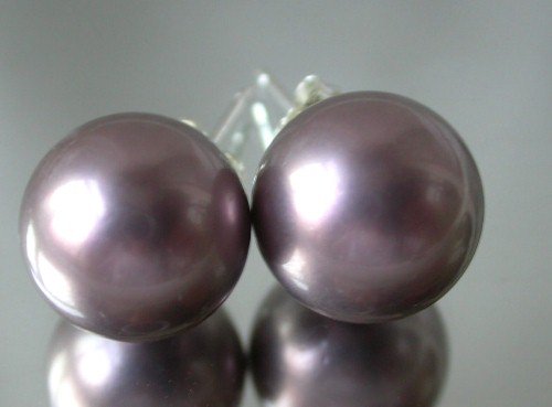 Beauty 12mm mauve Seashell pearl silver stud earring