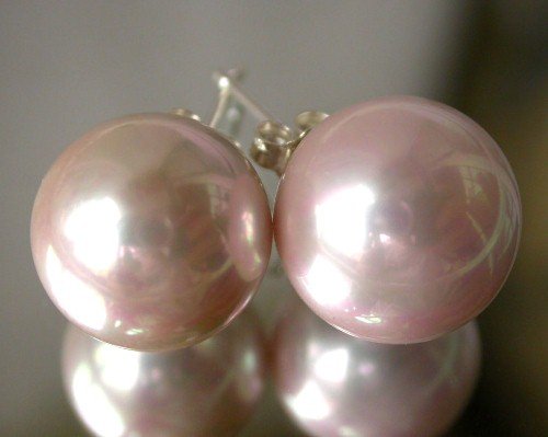 Beauty 12mm pink Seashell pearl silver stud earring