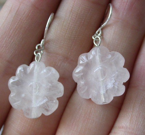Beauty 15x15mm pink flower crystal earring silver hook