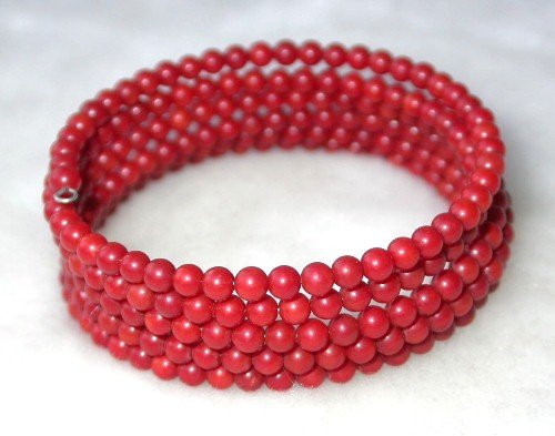 Beauty 7'' 5-rows 4mm red round coral wire bracelet