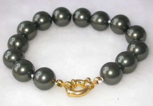 Beauty 7.5'' 12mm black seashell pearl bracelet