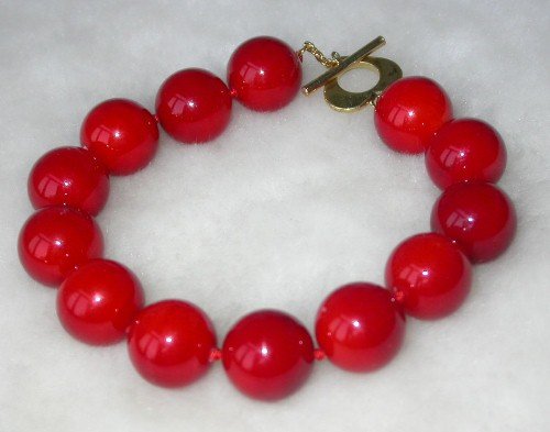 Beauty 7.5'' 14mm red Seashell pearl silver clasp bracelet