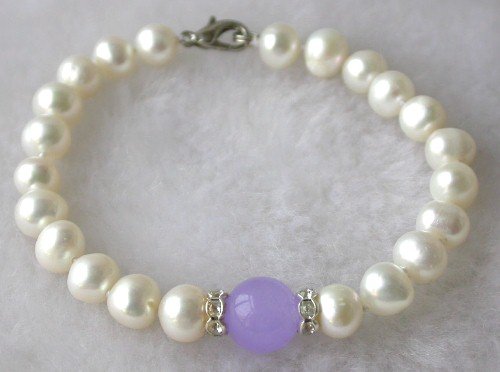 Beauty 7.5'' 7-8mm white pearl lavender jade bracelet