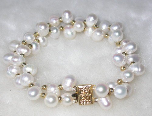 Beauty 7.5'' double 7-8mm white pearl bracelet