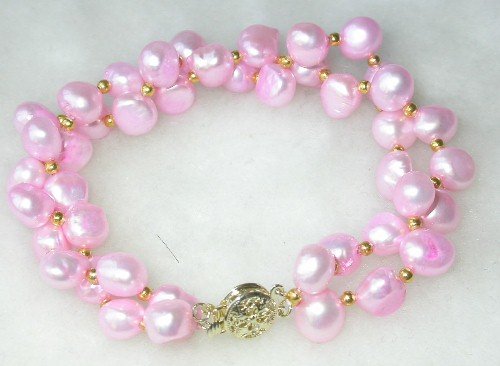 Beauty 7.5'' double 8-9mm baby pink pearl bracelet-9K clasp
