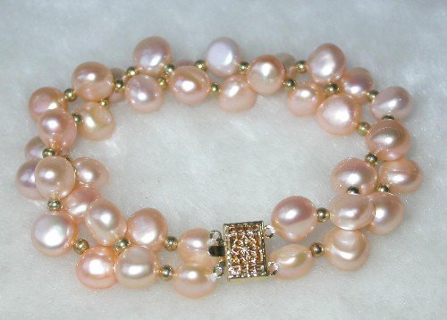 Beauty 7.5'' double 8-9mm pink pearl bracelet