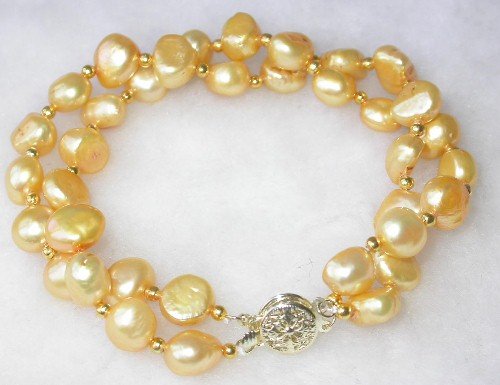 Beauty 7.5'' double 8-9mm yellow pearl bracelet-9K clasp