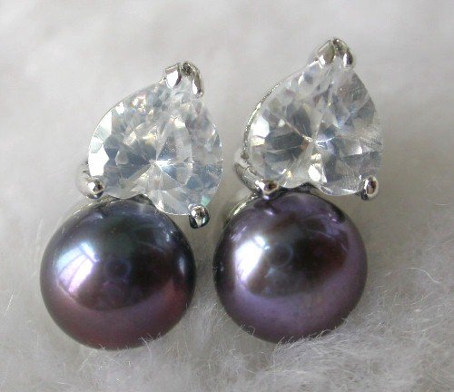 Beauty 8.5mm black FW pearl rhinestone earring