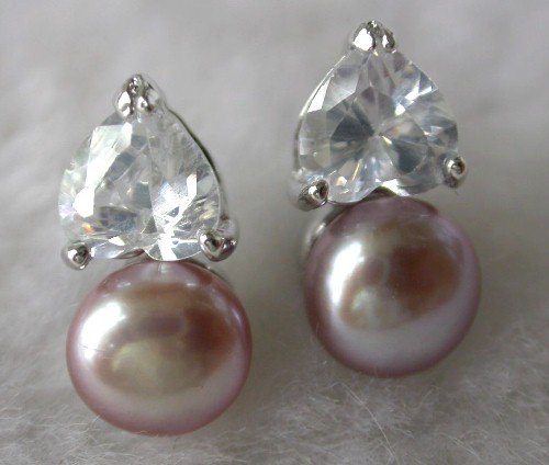 Beauty 8mm lavender FW pearl heart rhinestone earring