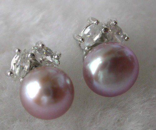 Beauty 8mm lavender FW pearl rhinestone earring