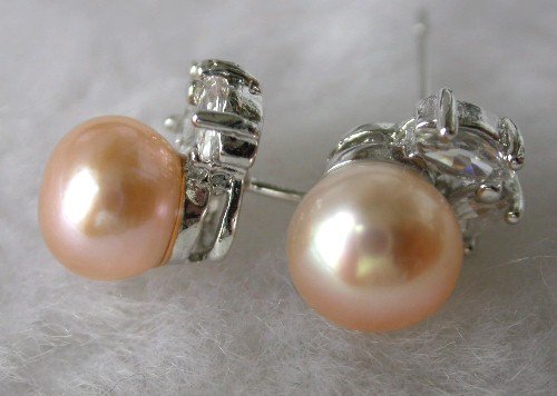 Beauty 8mm pink FW pearl rhinestone earring