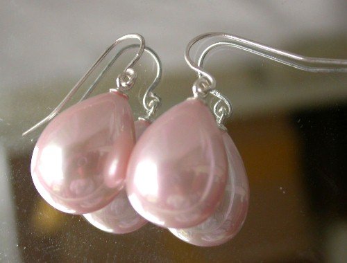 Beauty10x15mm pink drop shell pearl earring-silver hook