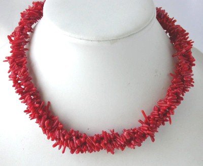 Charming! 16'' 3-rows red branch coral necklace