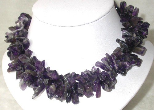 Elegant 16'' 5x15mm double natural amethyst necklace