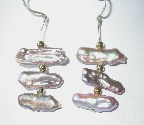 Elegant 17'' white lavender biwa pearl necklace earring