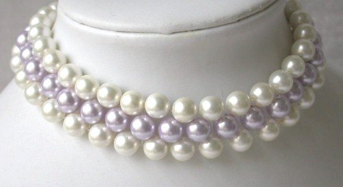 Elegant! 15'' 8mm white lavender seashell pearl choker