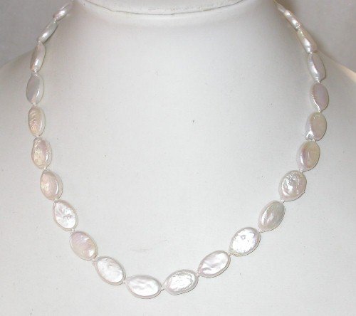 Genuine 17'' 14K clasp 10x12mm white biwa pearl necklace